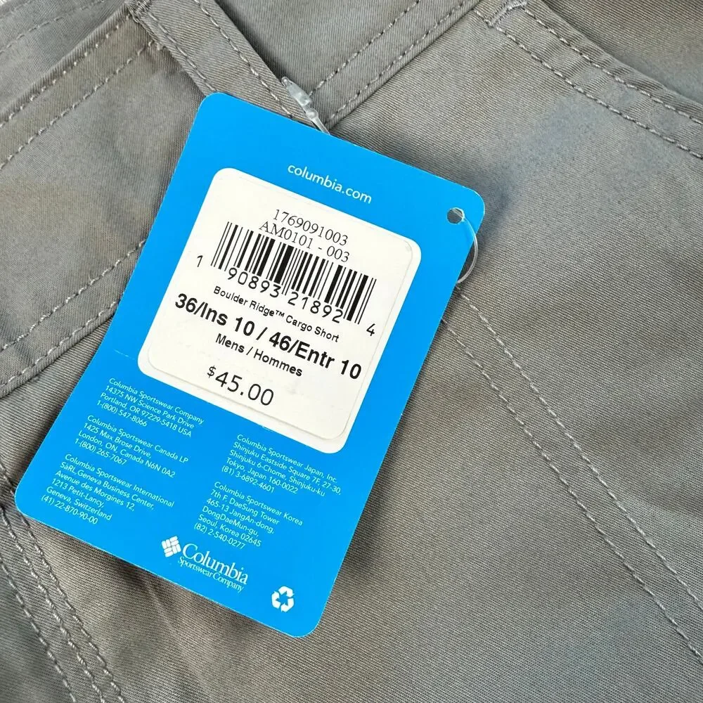 Columbia Boulder Ridge Cargo Shorts Men's 36 Gray Omni-Shade UPF 50 NWT